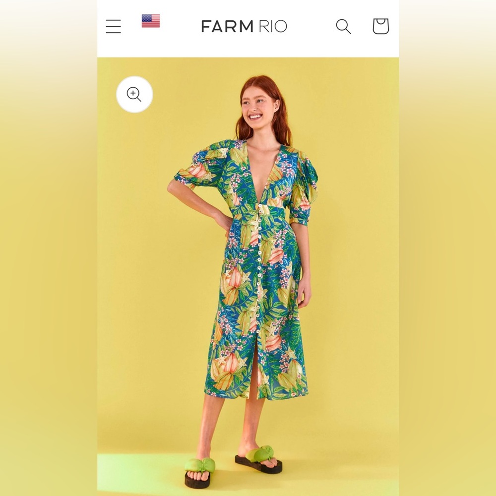 Star Fruit Puff Sleeve Midi Dress